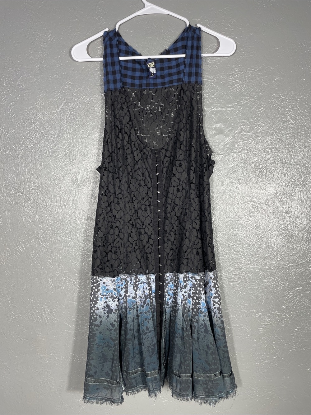 Free People Y2K Lace Plaid Handkerchief Hem Sleeveless Dress Size 12